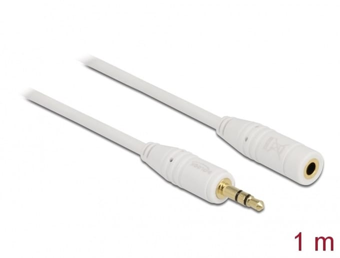 Delock Stereo Jack Extension Cable 3.5 mm 3 pin male > female 1 m white