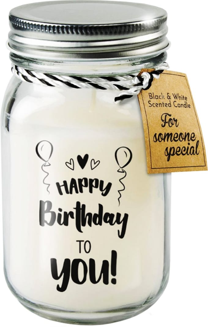 Black & White geurkaars - Happy birthday