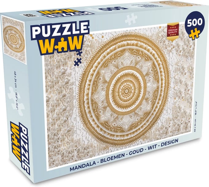 Puzzel Mandala - Bloemen - Goud - Wit - Design - Legpuzzel - Puzzel 500 stukjes