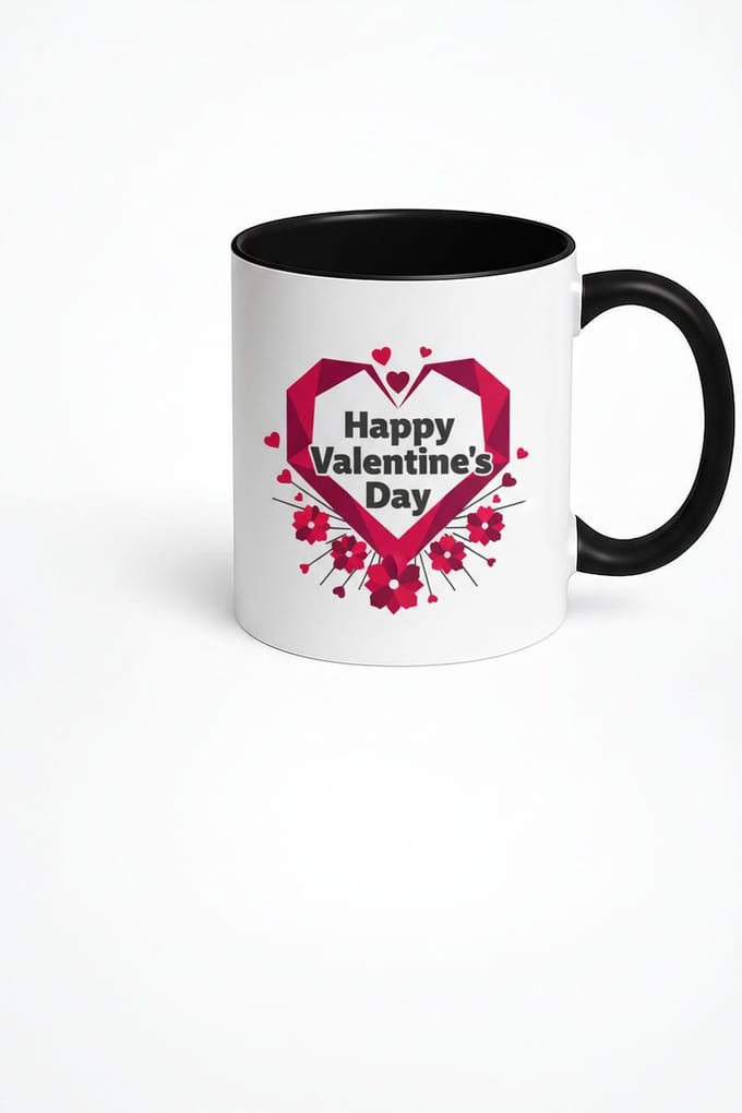 Valentijnsdag Mok 'Happy Valentine's Day' - Geometrisch Rood Hart Design