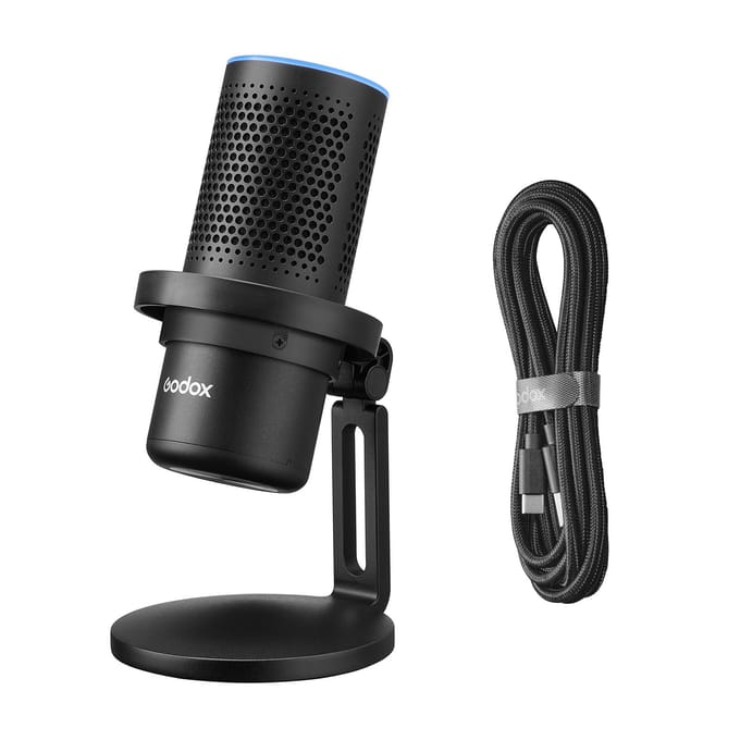 Godox EM68 Professionele USB-cardioïde microfoon Mini-desktopopnamemicrofoon met RGB-ademhalingslicht zwart