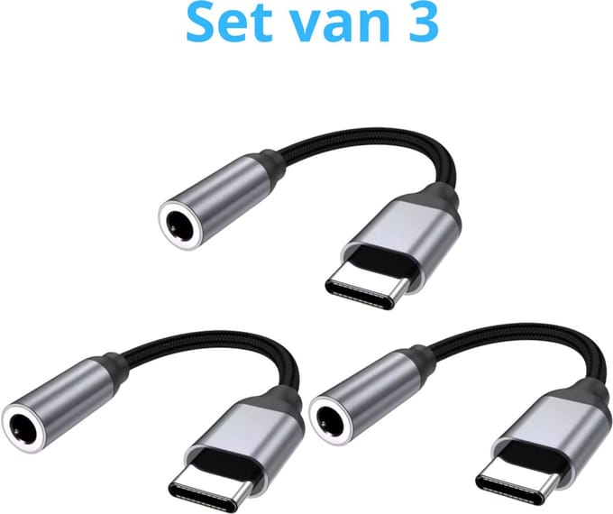 Set van 3 USB-C naar 3.5mm Jack Adapter - Spacegrey - USB-C naar Aux Kabel - Audiokabel USB-C - Headphone Jack Converter