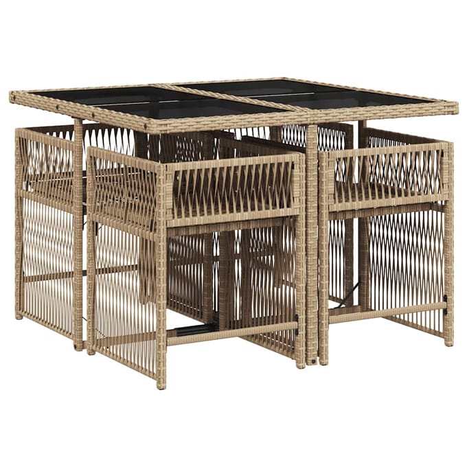 vidaXL - 5-delige - Tuinset - met - kussens - poly - rattan - gemengd - beige