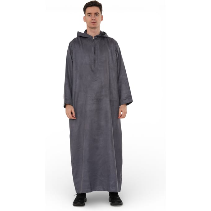 Heren Eid Grijze Marokkaanse Jubba Robe Ramadan Eid Thobe met capuchon - HM12