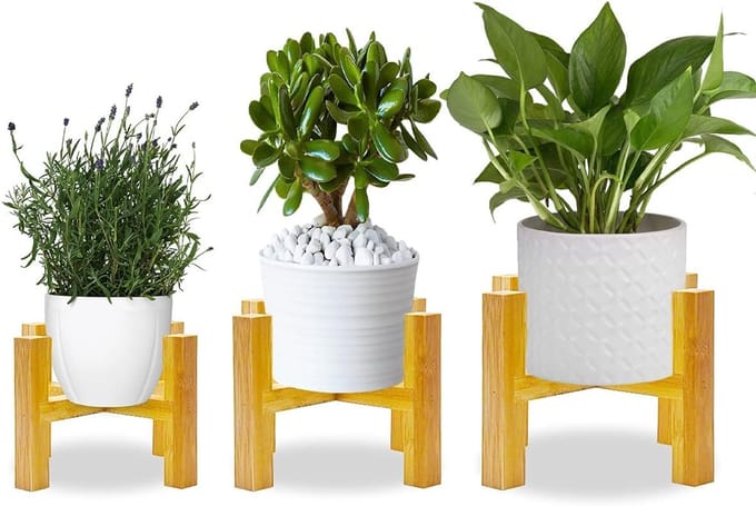 Omgoods - Set van 3 Houten Plantstands voor Binnen en Buiten
