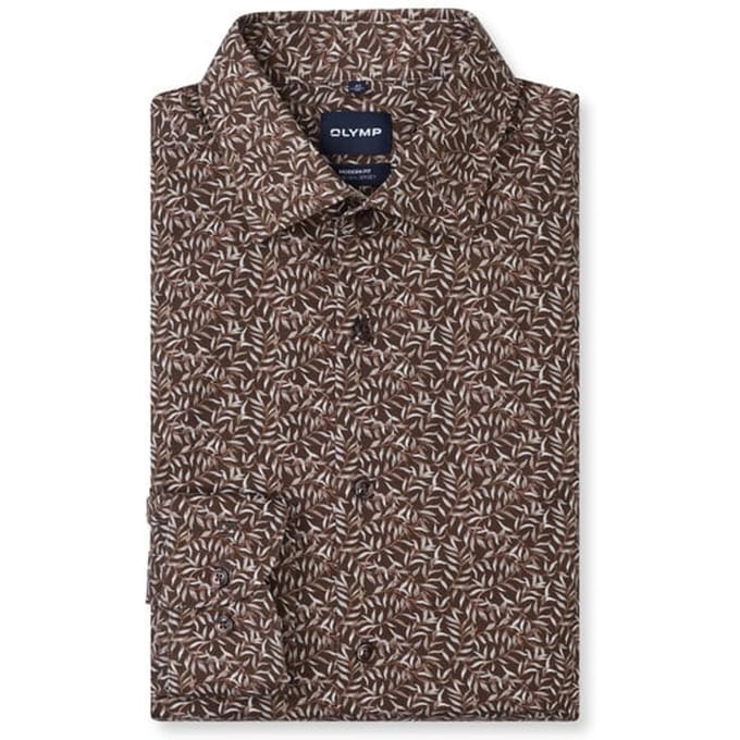 OLYMP Luxor 24/Seven Overhemd, Modern Fit, New Kent, Bruin