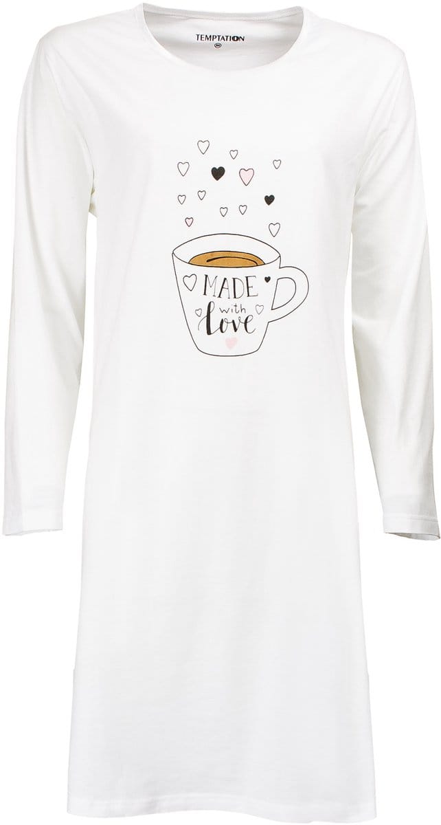 Temptation Dames Bigshirt - Made with Love Print - Wit - Maat S