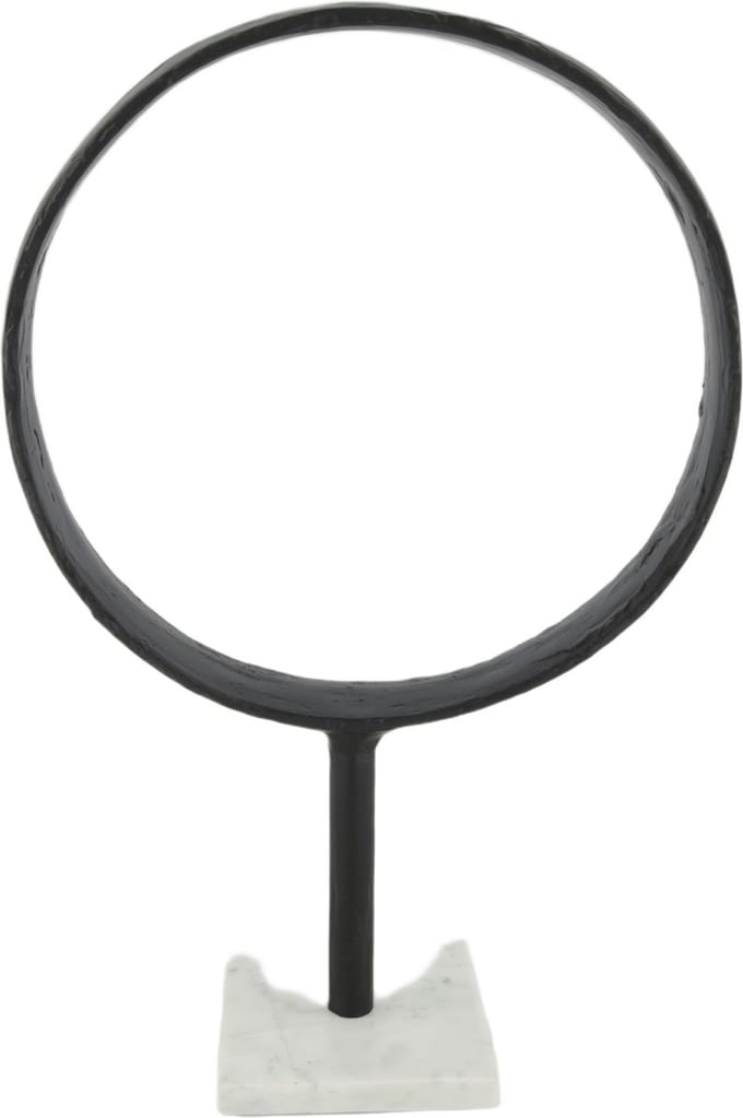 Beeld ring aluminium op standaard - 29x11.5x43 cm - Zwart