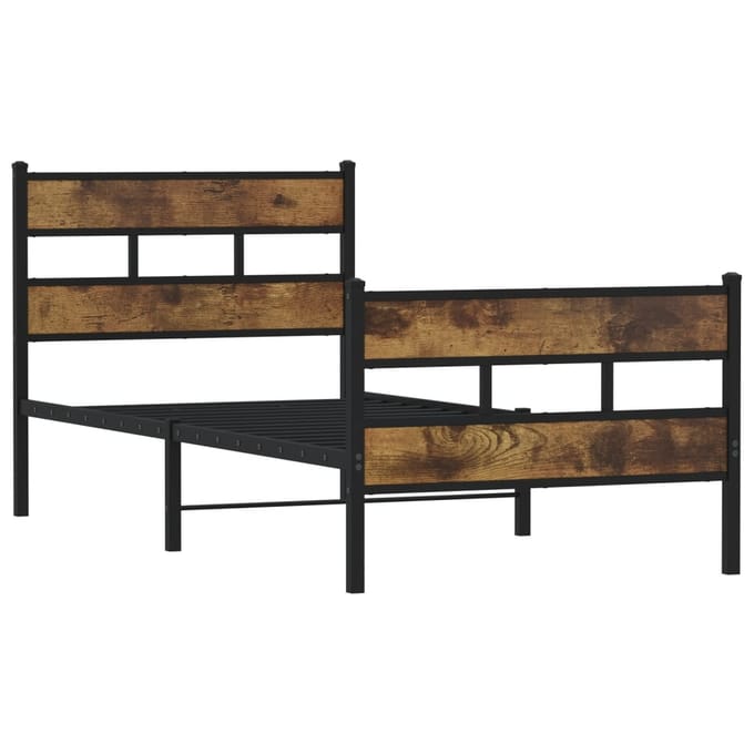 vidaXL - Bedframe - zonder - matras - metaal - gerookt - eikenkleurig - 100x190 - cm