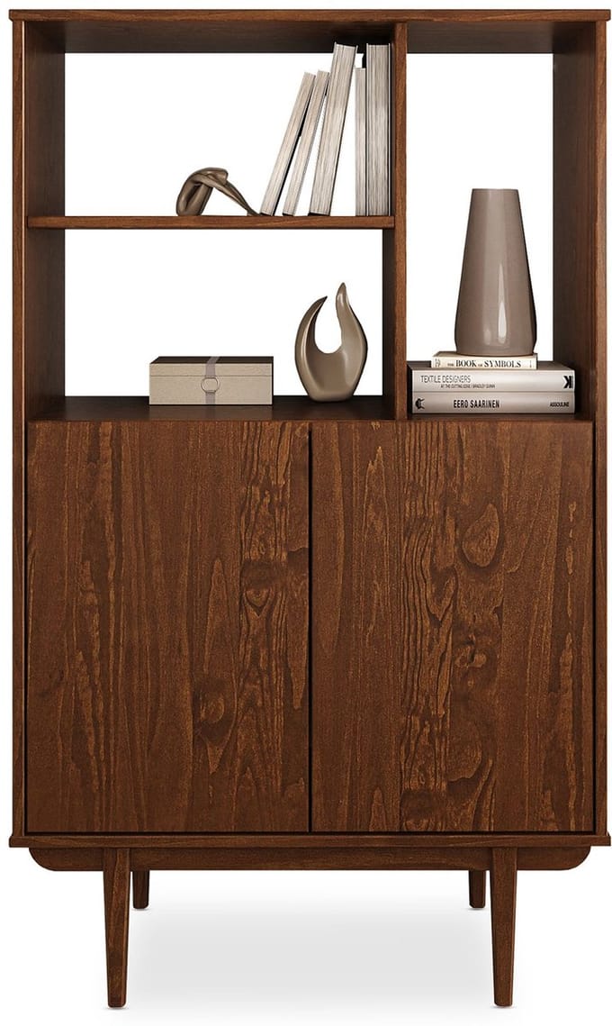 Highboard SIMONA van massief hout met open plank – afwerking in kastanje