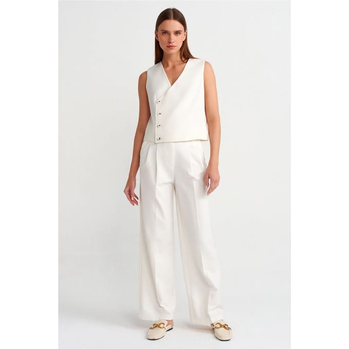 Hoge taille wijde crepe broek met riem
