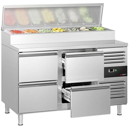 GGM Gastro Zubereitungstisch PREMIUM - 1360mm - 4 Schubladen - für 7x GN 1/3