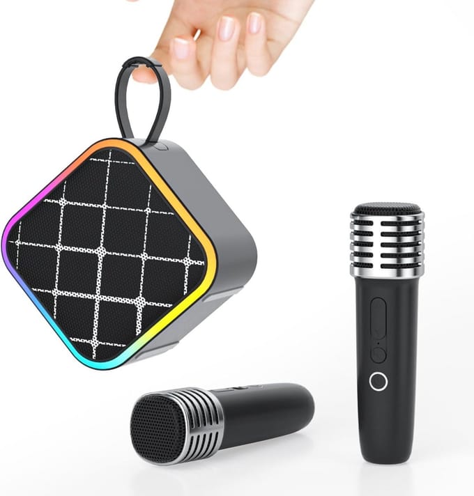 Draagbare Mini Karaokemachine met 2 Draadloze Microfoons en Bluetooth Speaker