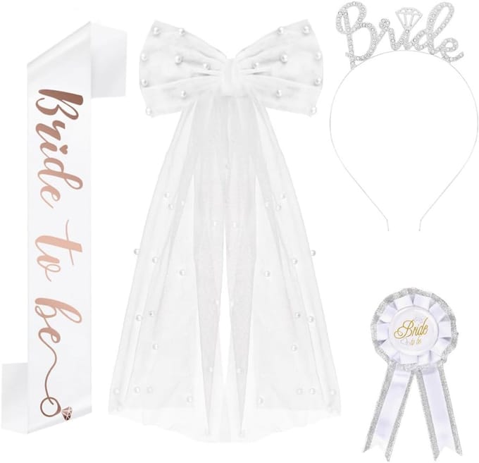 Bruid Accessoires Set - Bruidsfeest Kit - Vrijgezellenfeest Viering - Compleet Vier Delig - 23.5 x 20.5 cm