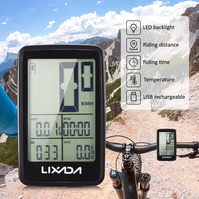 Lixada Ordinateur de Vélo sans Fil Rechargeable USB Compteur de Vitesse Odomètre gray