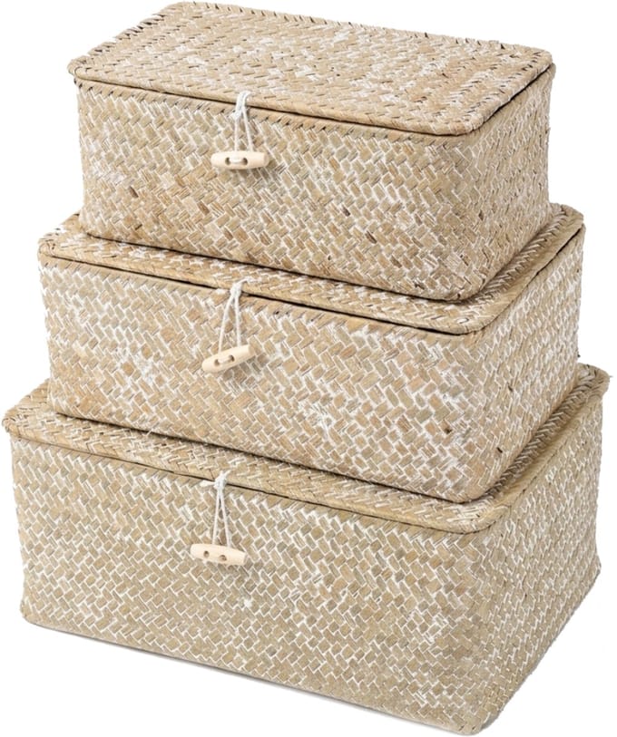 MRKK® Rieten Wasmand met Deksel - 29x19x12