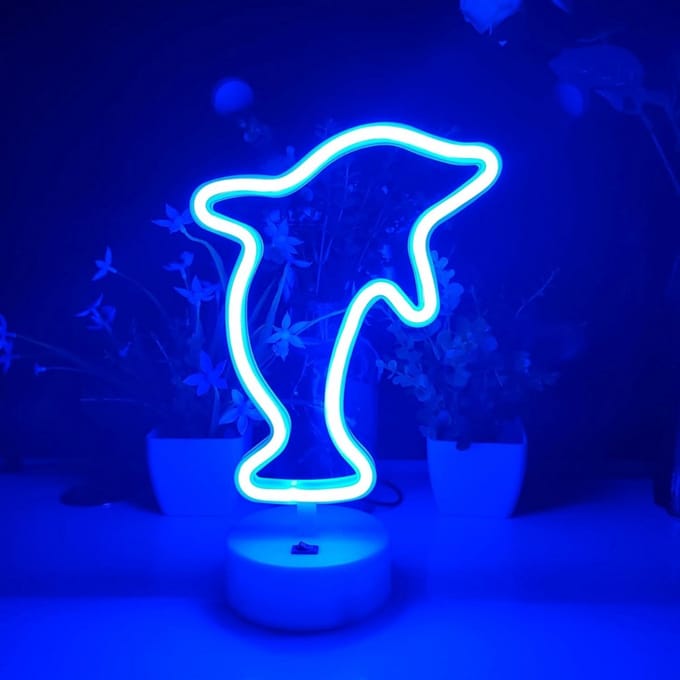 ZoeZo Neon LED lamp Dolfijn - Neon verlichting - Sfeerlamp - Sfeerverlichting - USB - Blauw