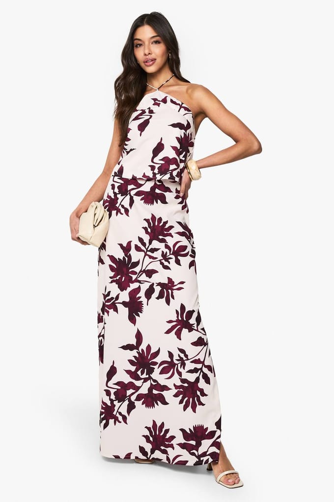 boohoo Dames Floral Basic Bias Cut Woven Maxi Rok | Purple | Maat: 6