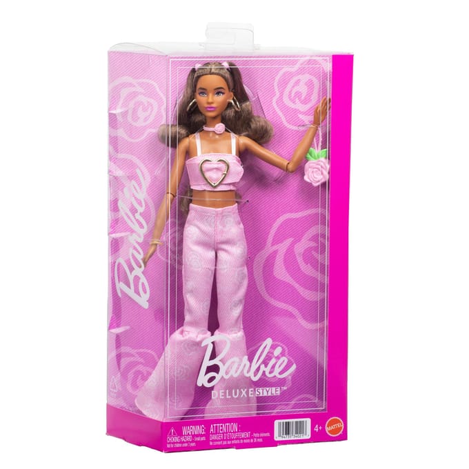 Barbie Deluxe Stijl - Roze Denim Croptop en Bruin Haar - Modepop