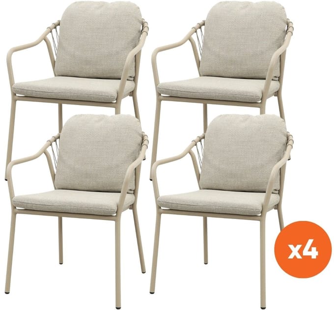 Set van 4 - Pisa rope dining tuinstoel - Latte