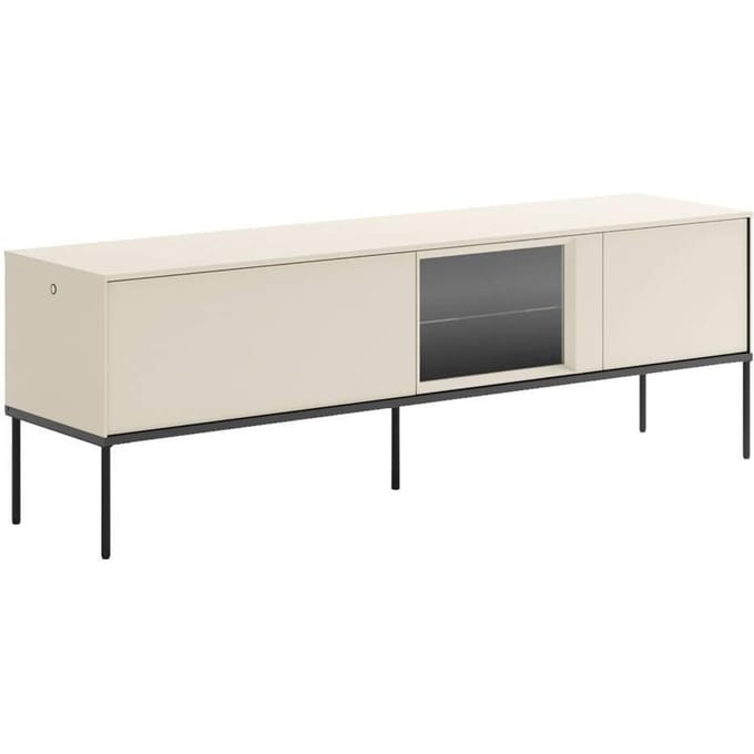 Selsey Bellezo – TV-lowboard met verlichte vitrinekast van glas 166 cm, crème