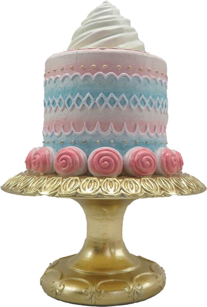 Clayre & Eef Decoratie Beeld Taart Ø 15x 22 cm Roze Goudkleurig Polyresin