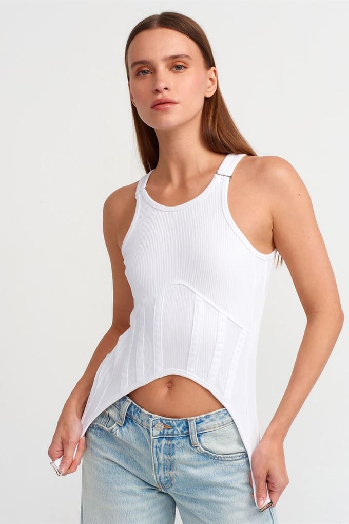 Katoenen Geribbelde Rits Crop Corset Top
