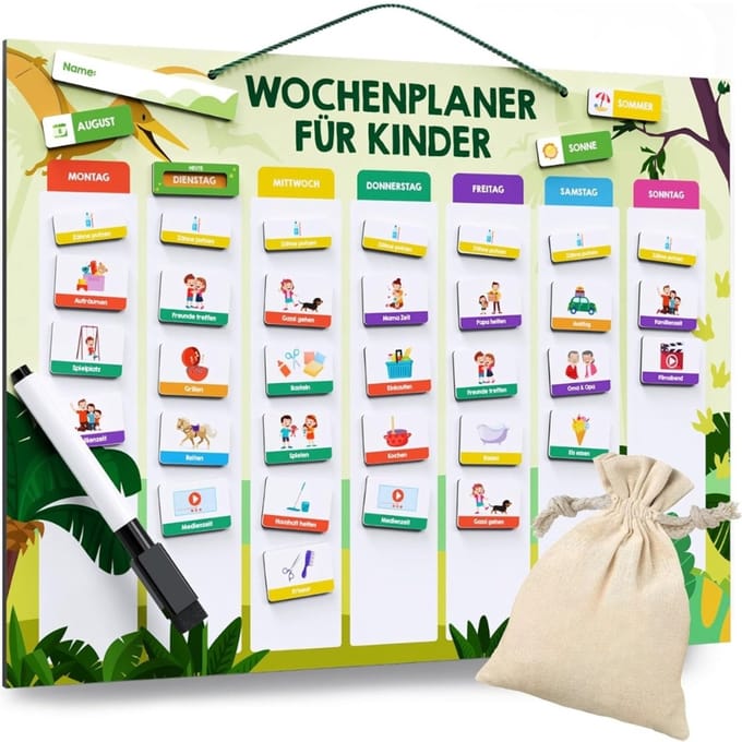 Famanu - Weekplanner kinderen – 223 magneten + 150 stickers – routinebord – Taken- en beloningsplanner