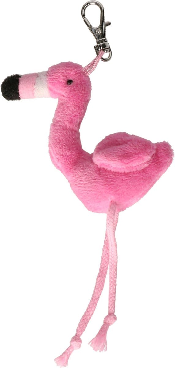 Nature Planet Flamingo vogel sleutelhanger - pluche knuffeltjes - roze - 6 cm