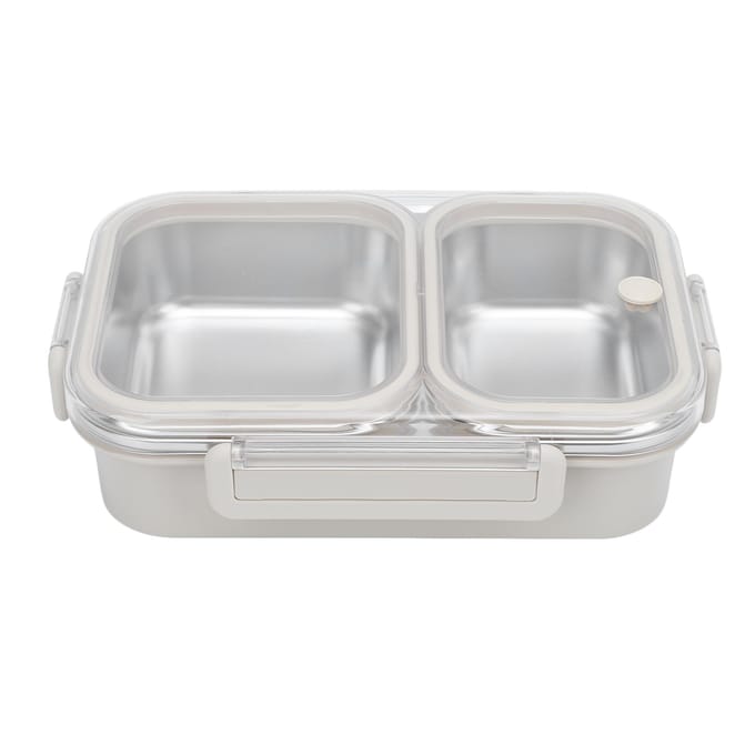 Boîte à Lunch en Acier Inoxydable Conteneur Scellé Anti-Odeur 2 Compartiments Portable Carré 1.2L Gris Gray gray