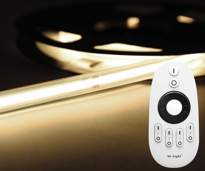 LED Strip COB - 5 Meter - Complete Set - 4000k - Neutraal Wit - 24V - IP65 Waterdicht - 480LED/m - Met RF Mi-Light(MiBoxer) Afstandsbediening