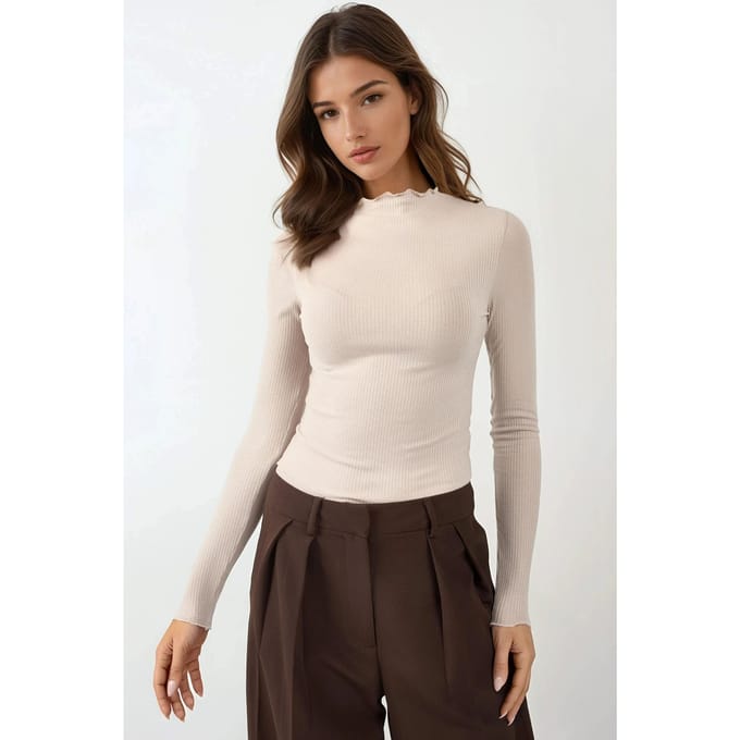 Textuur Crew Neck Lange Mouwen Top