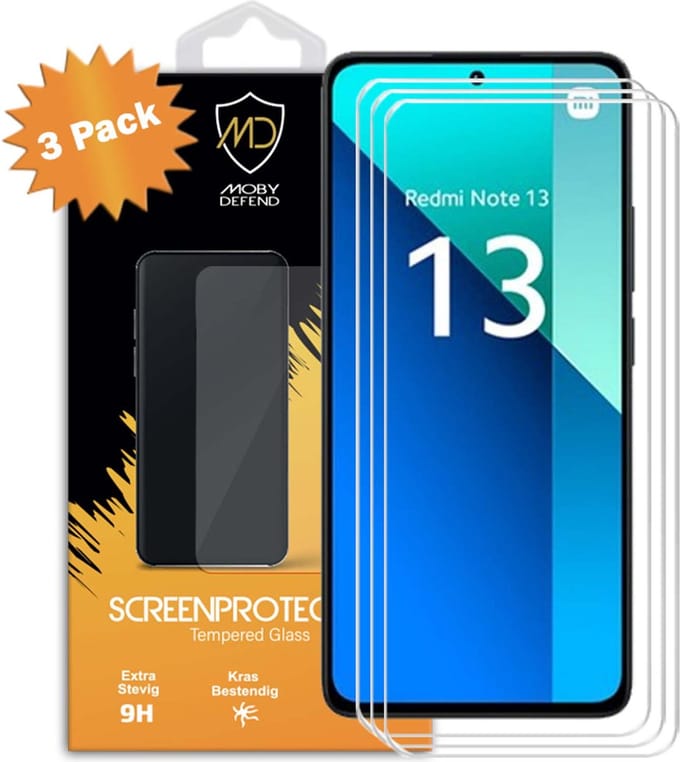 3-Pack MobyDefend Screenprotectors - Geschikt voor Xiaomi Redmi Note 13 4G - Case-Friendly Screensavers - Gehard Glas