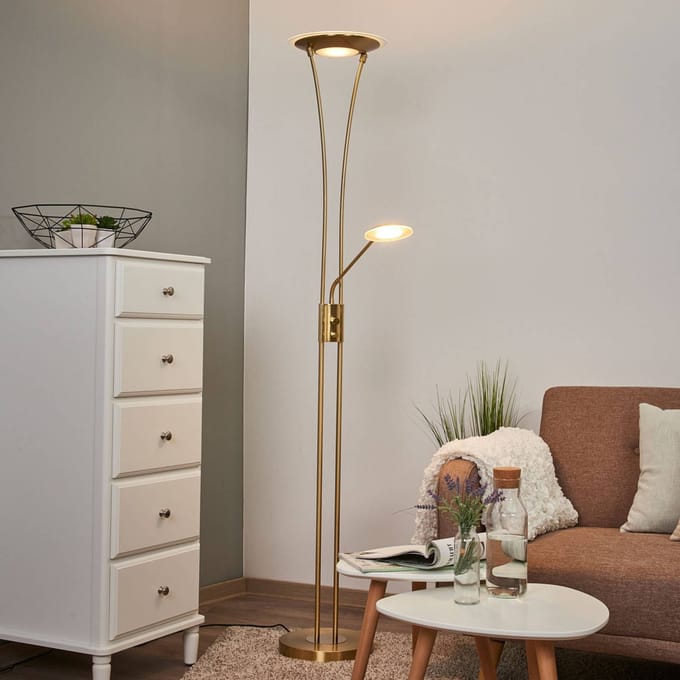Lindby LED uplighter Eda, hoogte 180 cm, messing, dimbaar