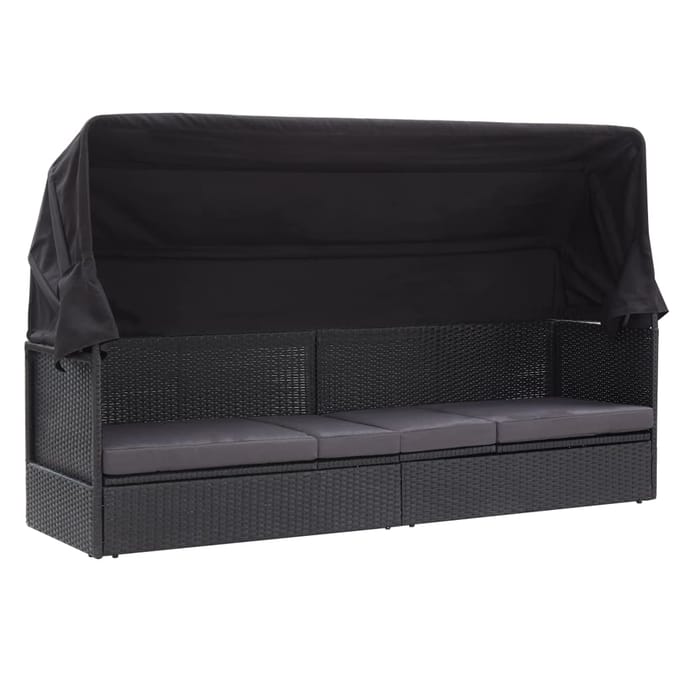 vidaXL - Loungebank - met - luifel - poly - rattan - zwart