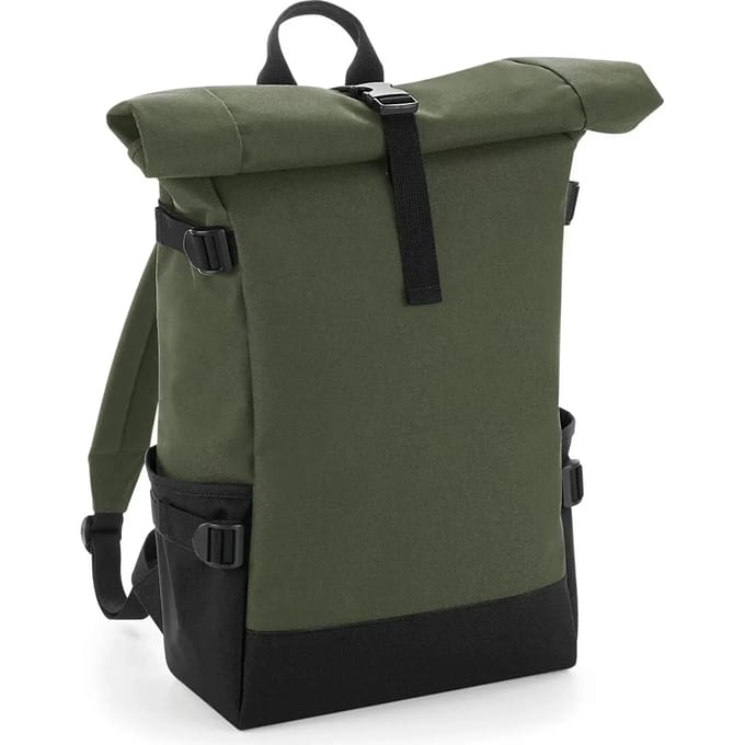 BagBase Block Roll-Top Backpack BG858 - OLIVE GREEN/BLACK - 28 x 48 x 15 cm