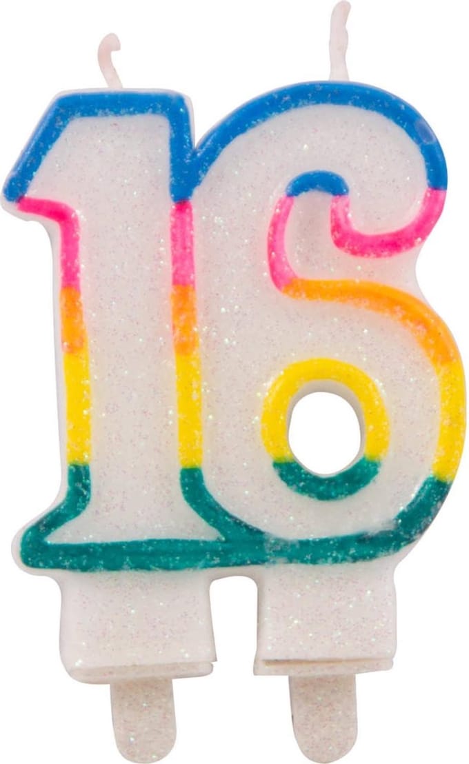 16 Jaar Glitterkaarsjes met 2 houders