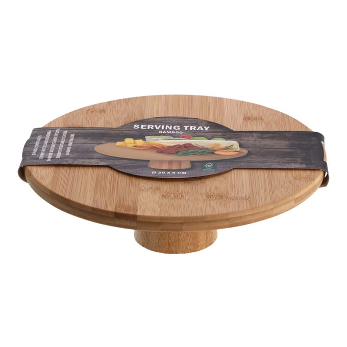 Bamboe Serveerplank op Voet 28 x 9 cm - Borrelplank - Bruin - Rond