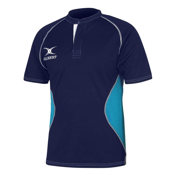 Gilbert Heren Contrast Paneel Regular Raglan Rugby Shirt (Marine/Licht Hemels)