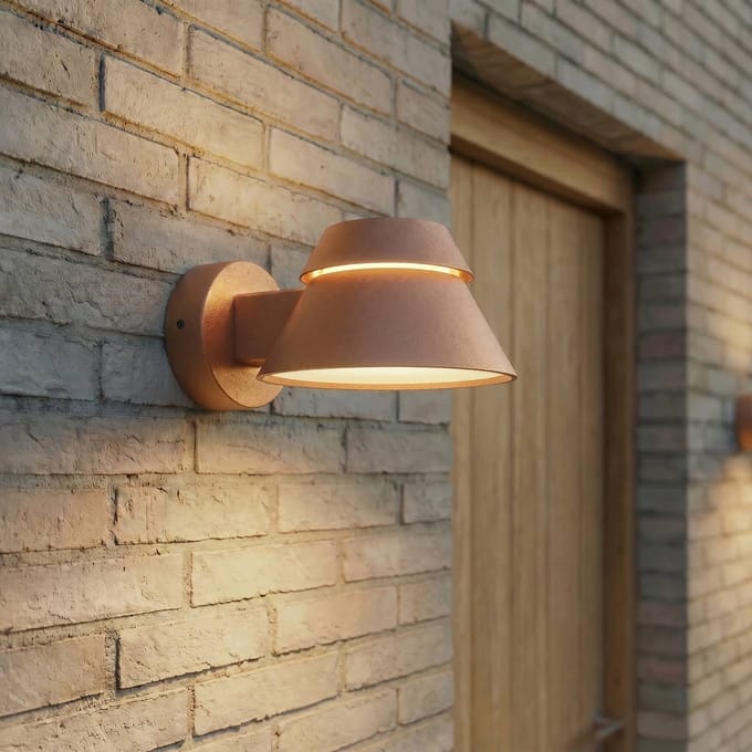 Lucande LED buiten wandlamp Moena, bruin, metaal, IP44