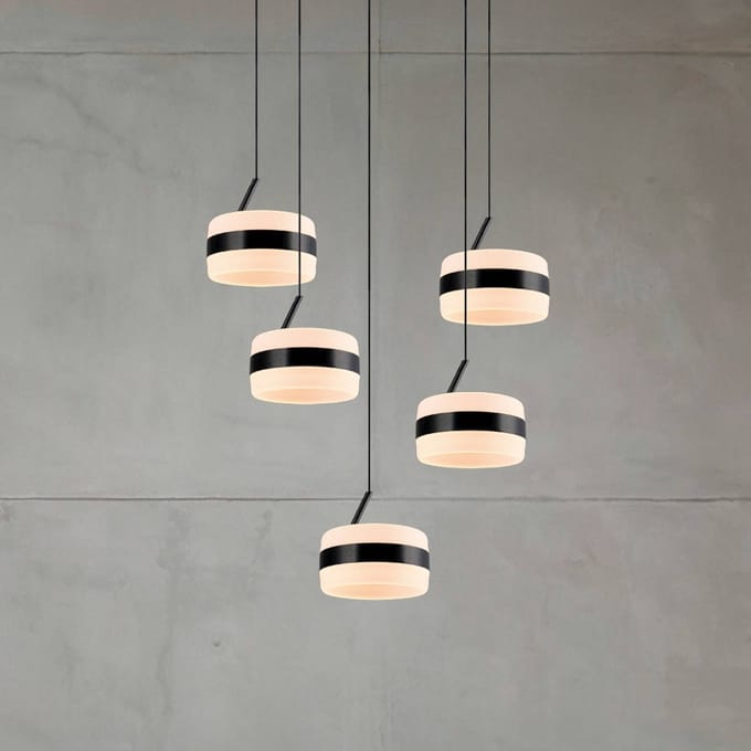 Trio Lighting LED hanglamp Dios, zwart, Ø 45 cm, CCT, 5-lamps.