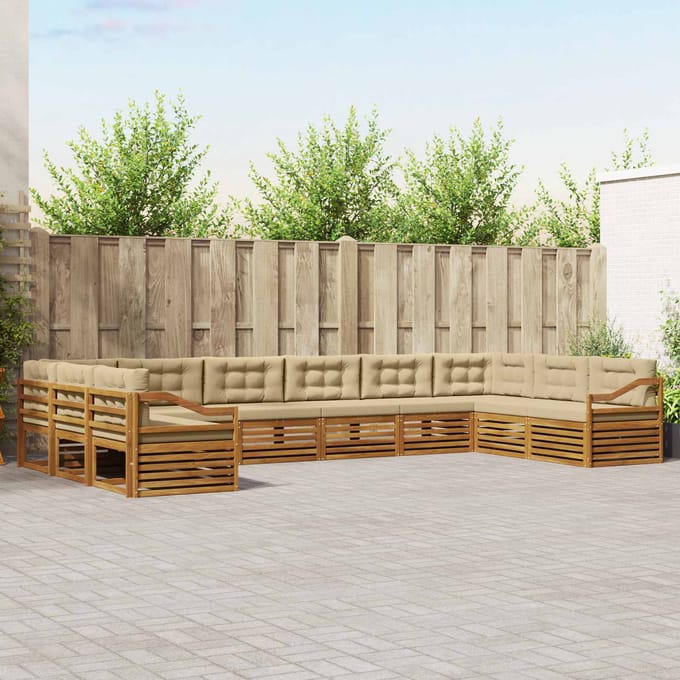 vidaXL - Sofa-Sets - 10 - st - Natuurlijk - en - Beige - Massief - Acacia - Hout