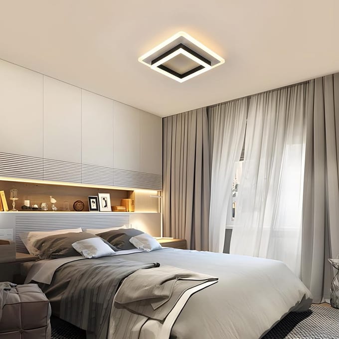 Haobosic - 30W Plafonnier LED - Moderne - 3000K Warm Licht - Carré Zwart
