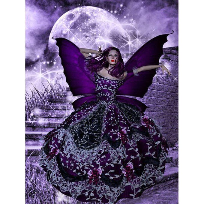 D bricolage diamant peinture pleine ronde perceuse  papillon fée  3D strass broderie 20X30CM black