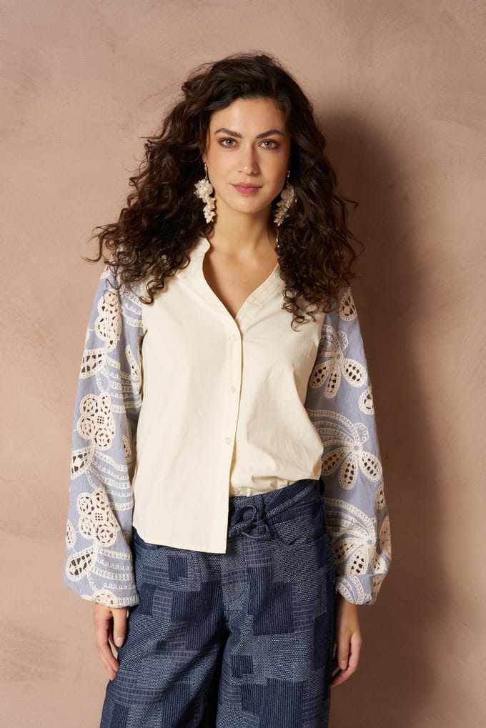 Blouse Ismay - Contrast Sleeve Straight | Cream
