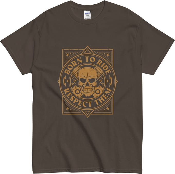 Motorliefhebber Tshirt - Born to Ride Quote - Skull Design - Dames & Heren - Bruin - 2XL