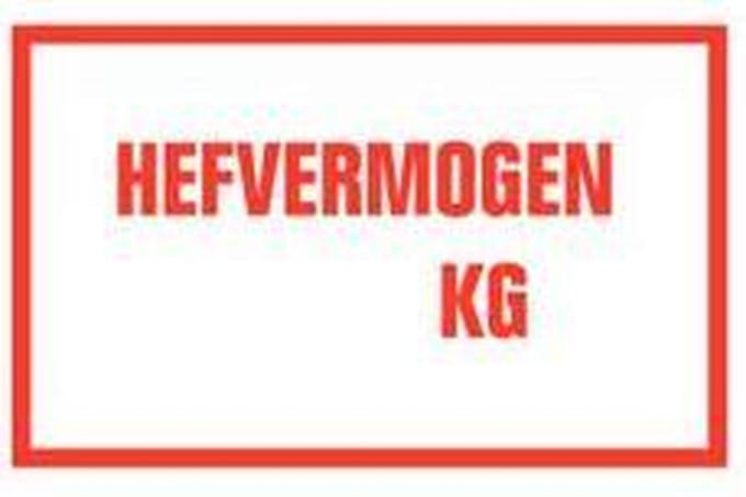Hefvermogen kg tekststicker 320 x 200 mm
