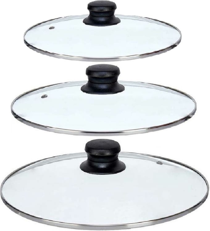 Kinvara Universele pannendeksel set - 3x stuks - Dia 26/24/22 cm - glas - stoomgaatje
