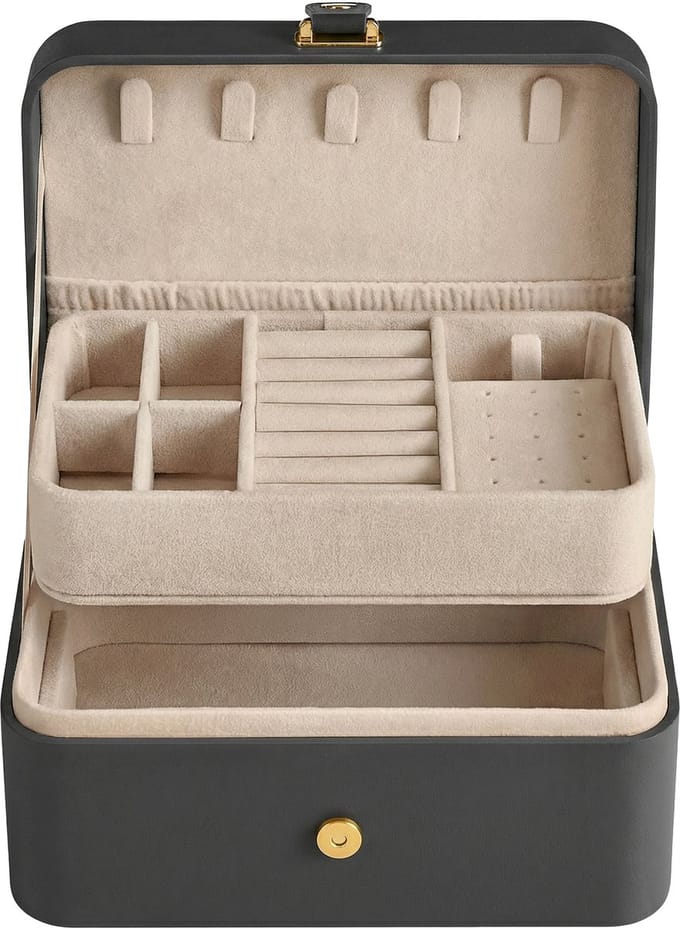 SONGMICS - Sieradendoos - Juwelendoos - Reizen - 2 Lagen - Draagbaar - Compact - Grote Accessoires
