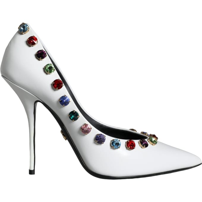 Dolce & Gabbana Witte Kristallen Leren Hoge Hak Pumps Schoenen